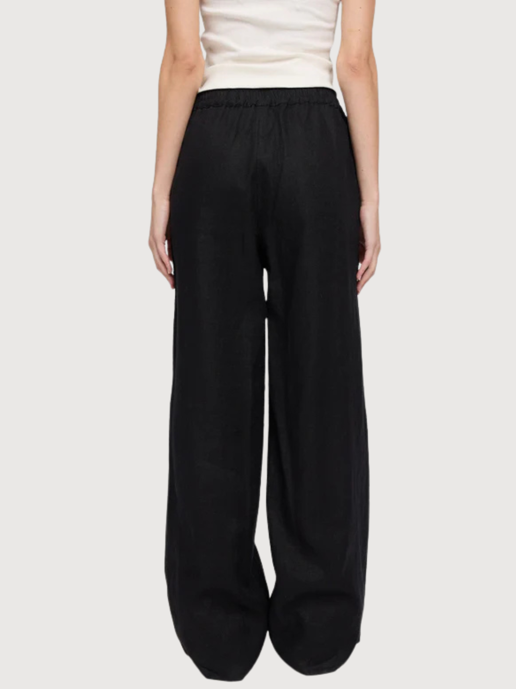 Pantaloni Donna Lino Gamba Larga Neri | Mazine