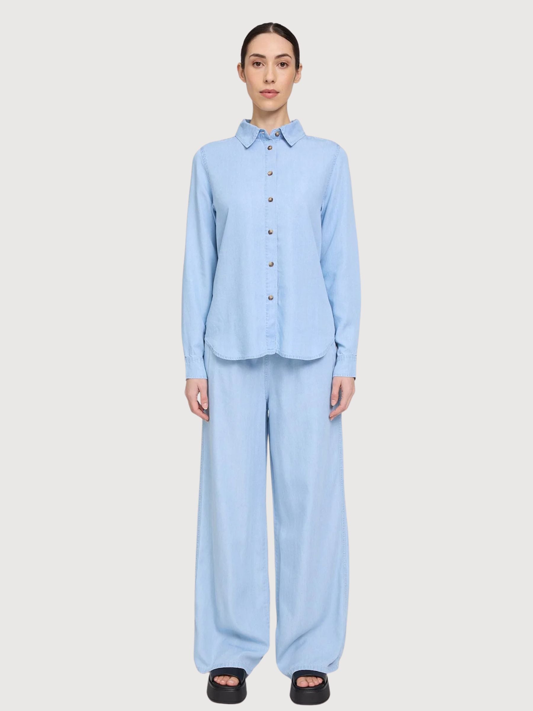 Camicia Tencel Donna Lavaggio Azzurro Chiaro | Mazine
