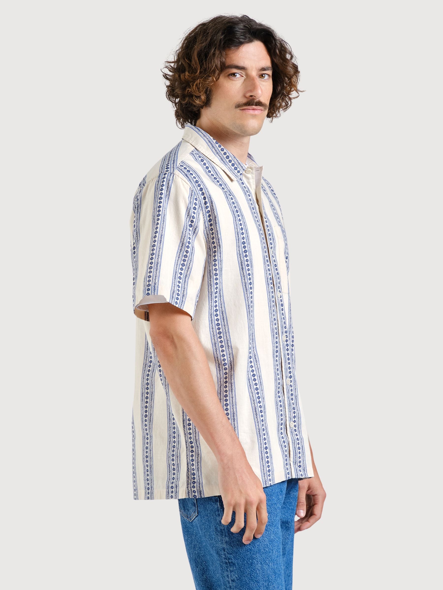Hemd Brantevik Floral Stripe Blue Man | DEDICATED