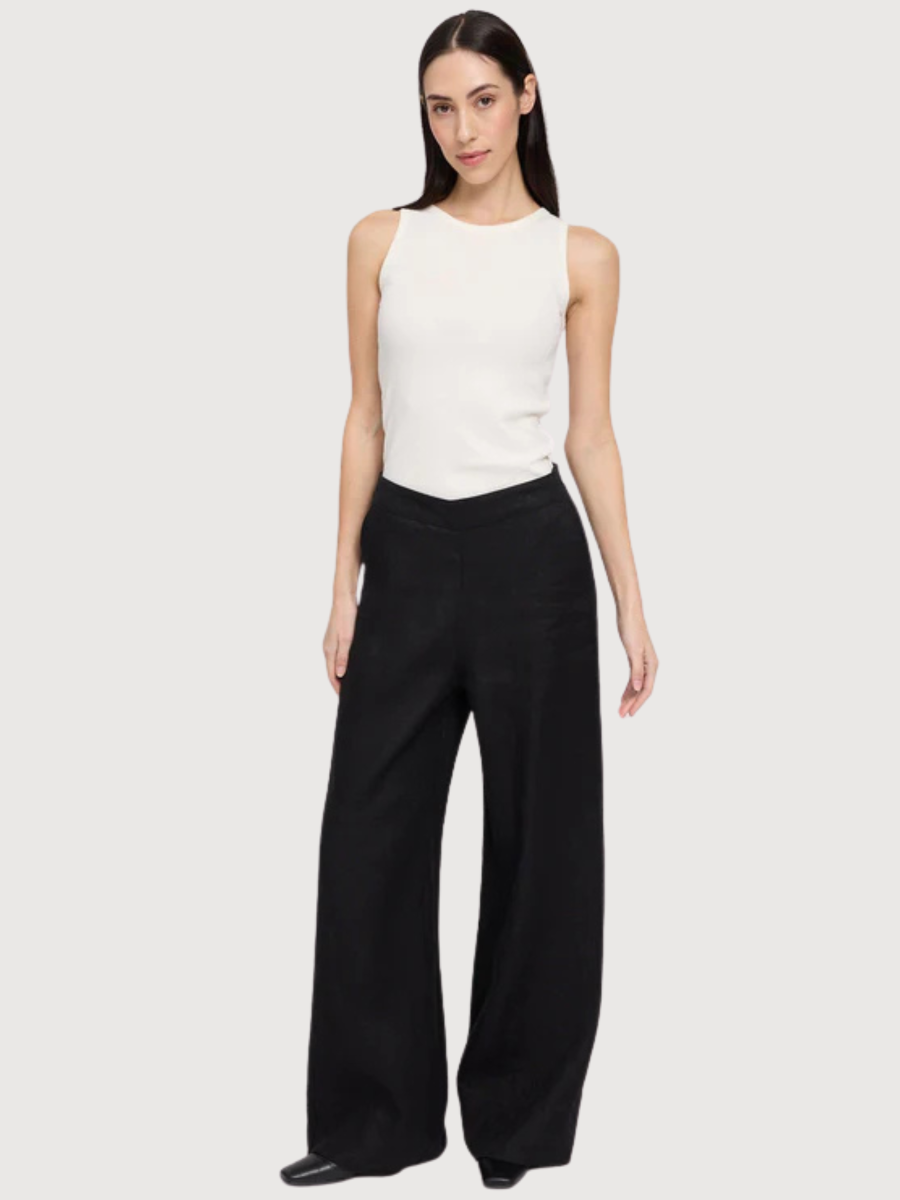 Pantaloni Donna Lino Gamba Larga Neri | Mazine