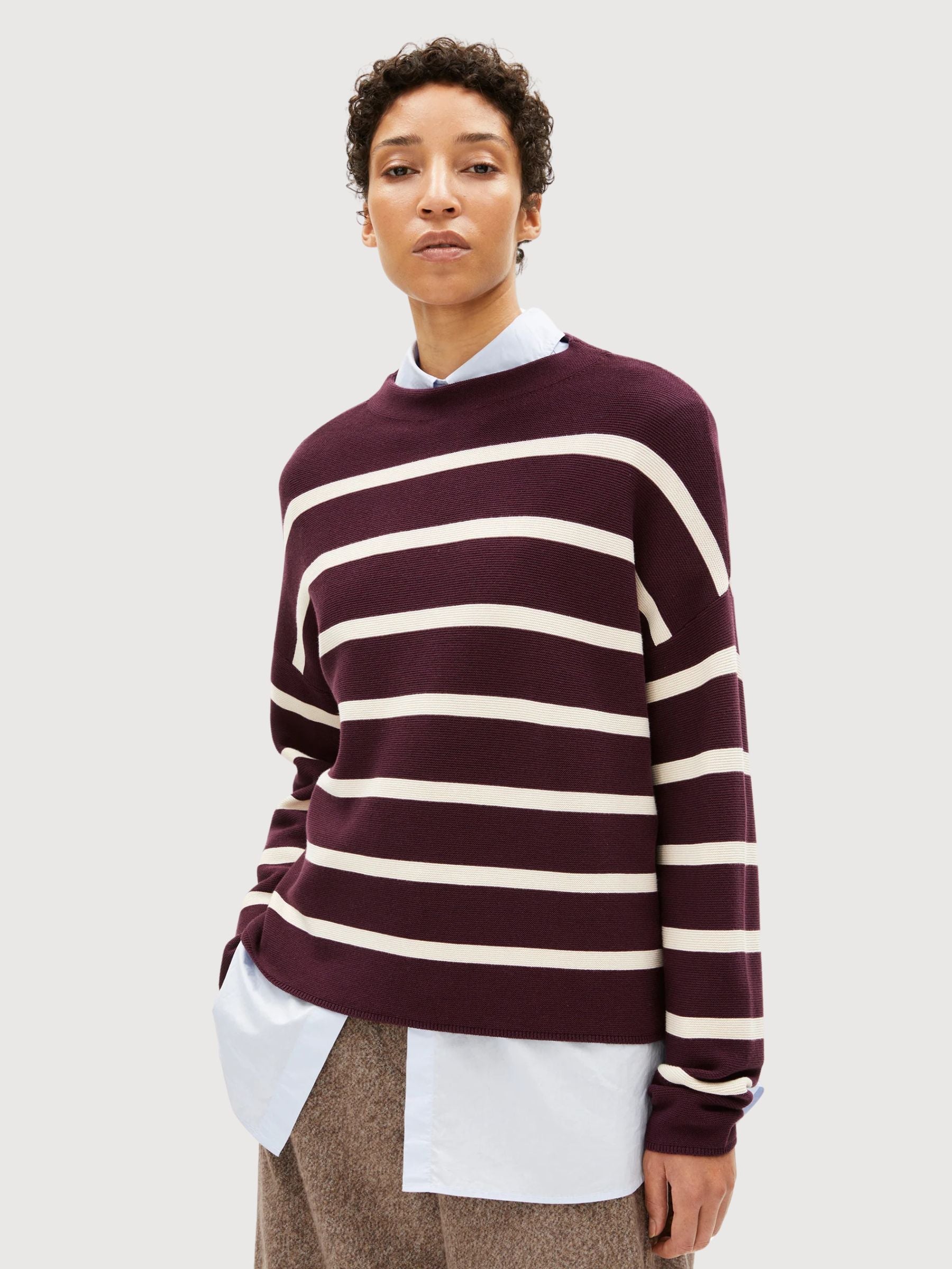 Pullover Merinaa Stripes Dark Cranberry–Oatmilk | Armedangels