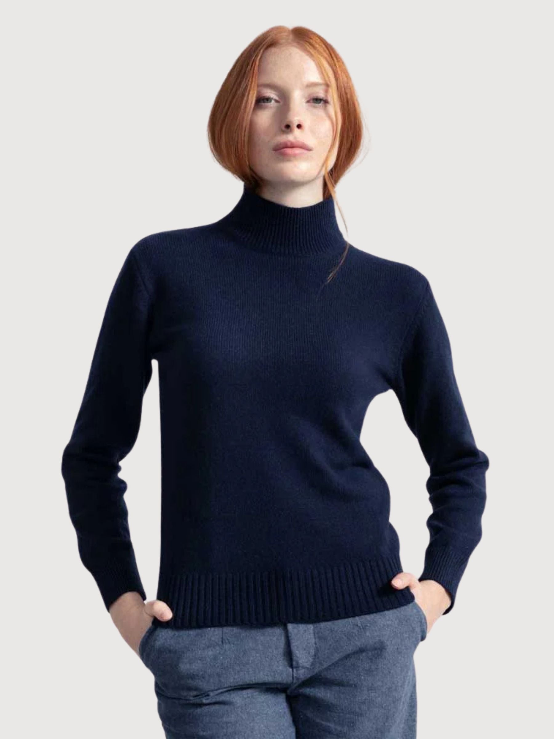 Turtleneck Sweater Ada Navy Blue in  recycled cashmere | Rifò