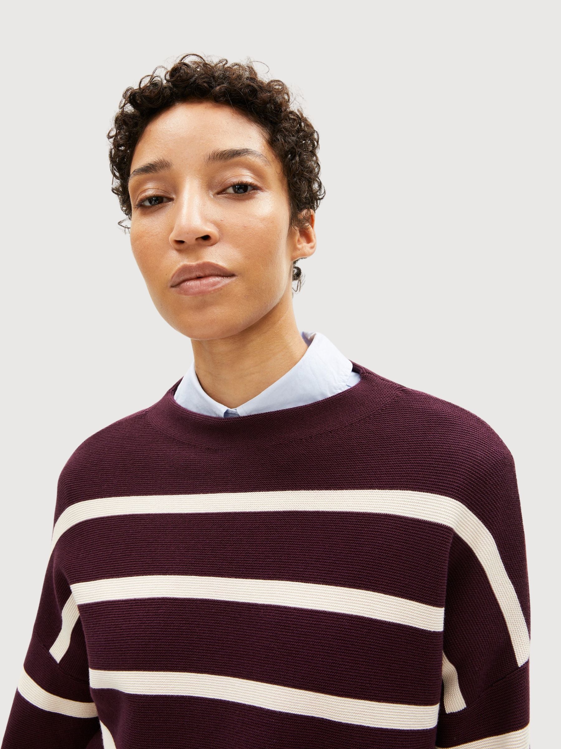 Pullover Merinaa Stripes Dark Cranberry–Oatmilk | Armedangels
