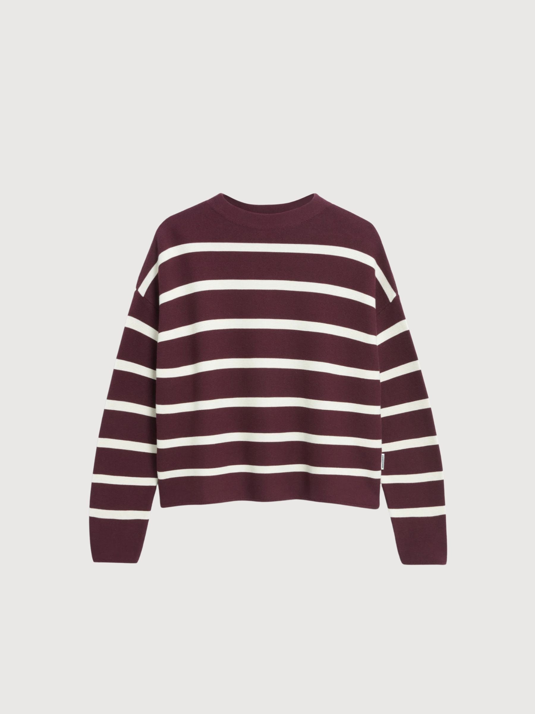 Pullover Merinaa Stripes Dark Cranberry–Oatmilk | Armedangels