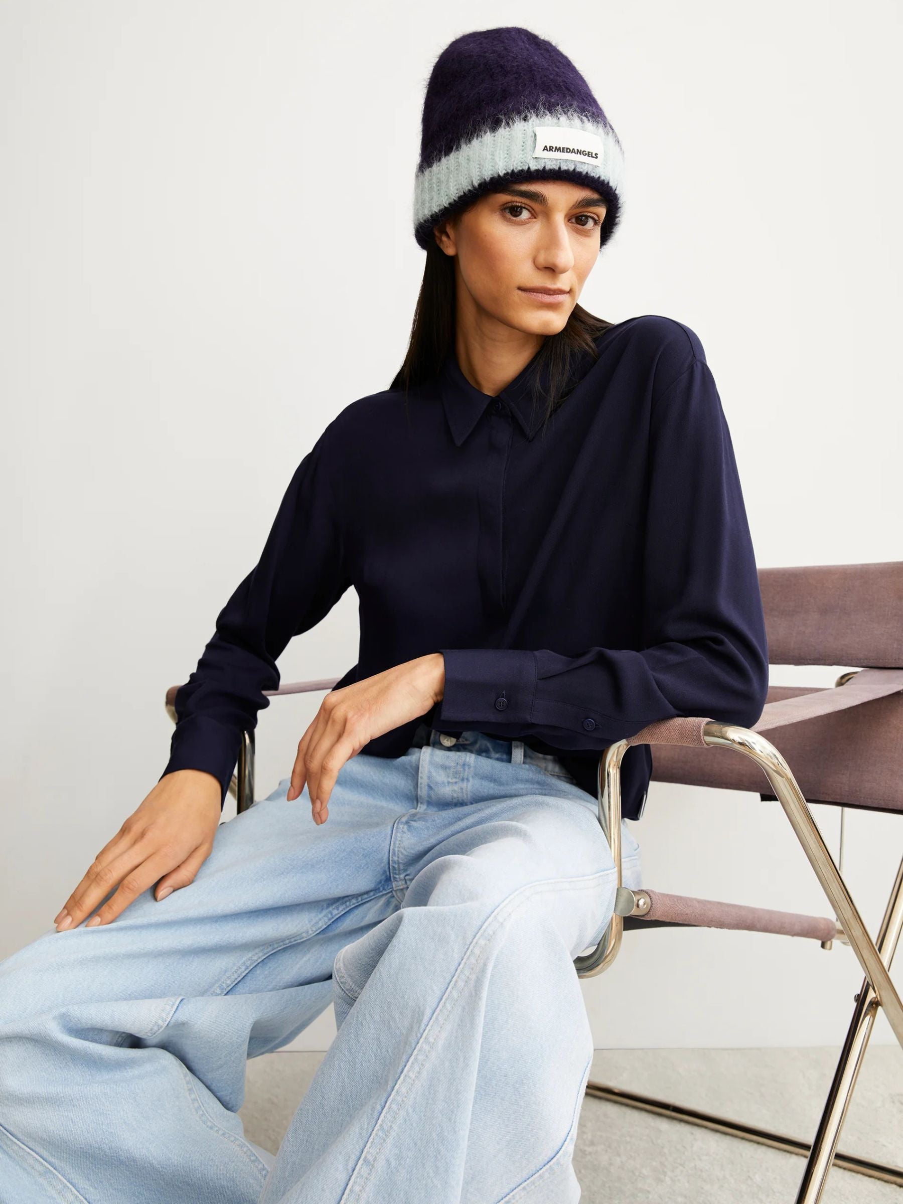 Longsleeve Blouse Larisaana Tinted Navy | Armedangels