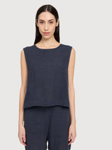 Top Leinen Damen Tintenblau | Mazine