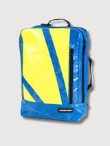 Backpack F306 HazzardBlue & Yellow-Stipes In Used Truck Tarps | Freitag