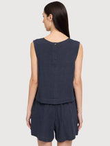 Top Leinen Damen Tintenblau | Mazine