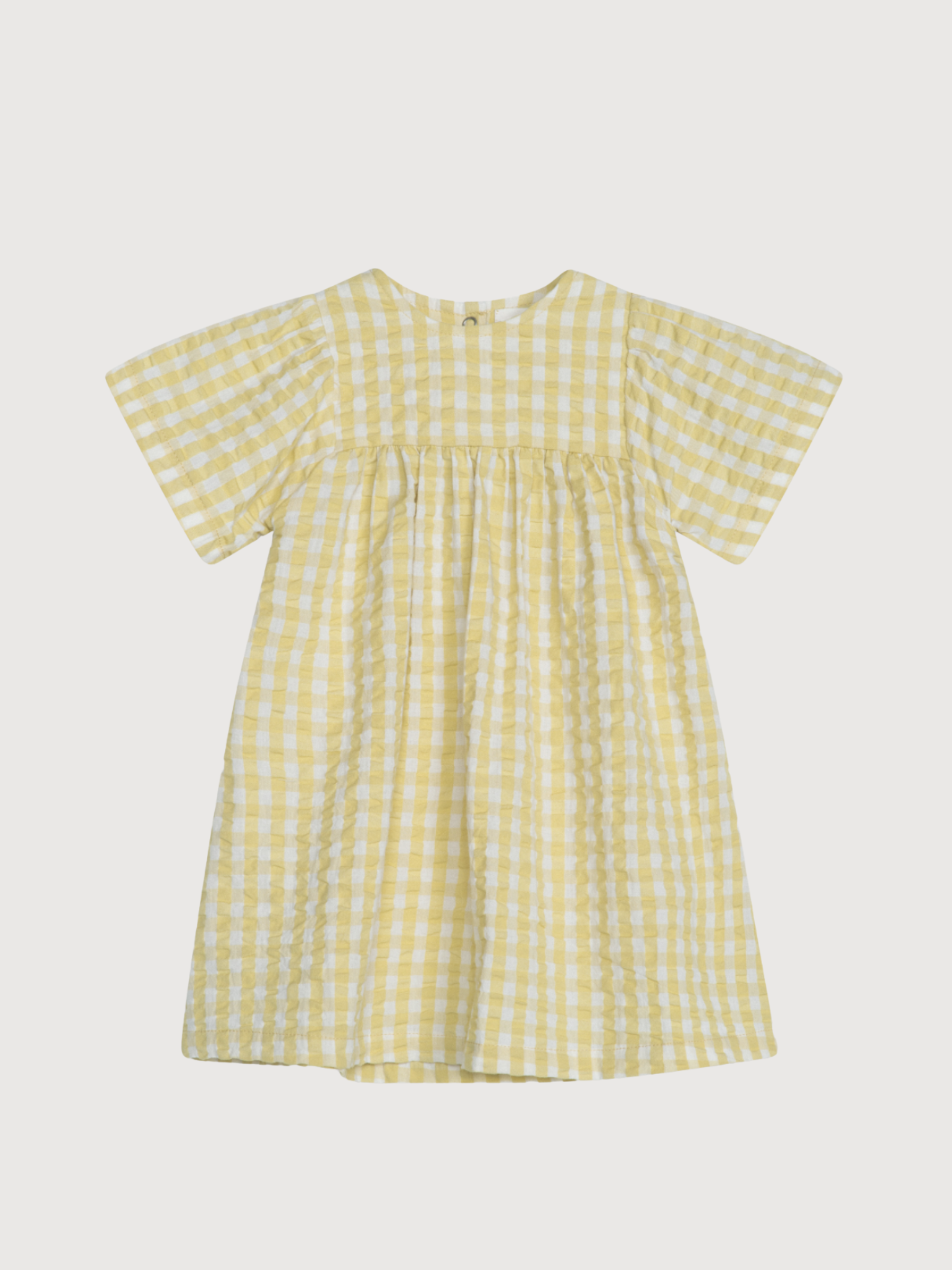 Vestitino Baby Flair a quadri color limone in cotone biologico leggero | SERENDIPITY