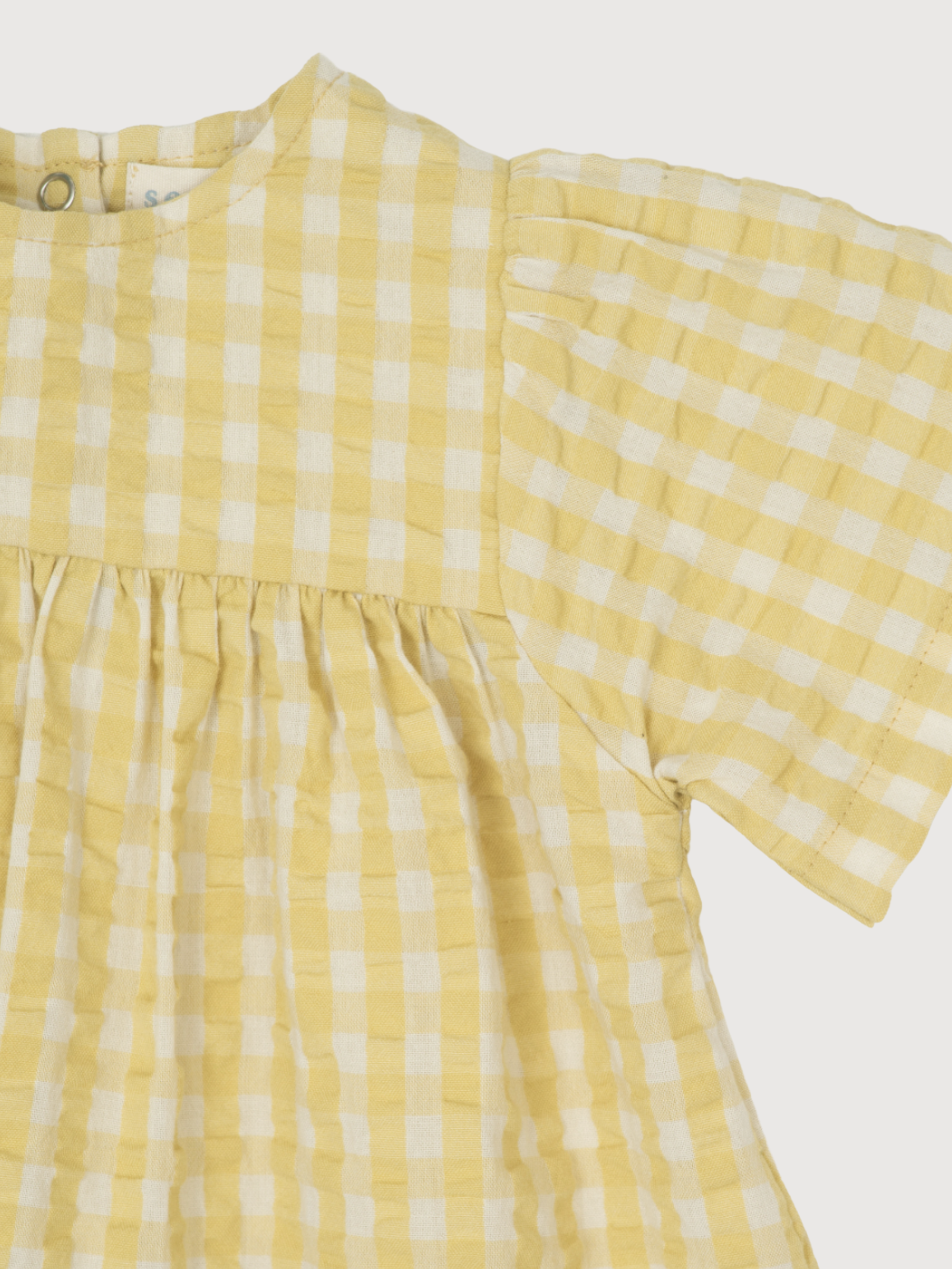 Vestitino Baby Flair a quadri color limone in cotone biologico leggero | SERENDIPITY