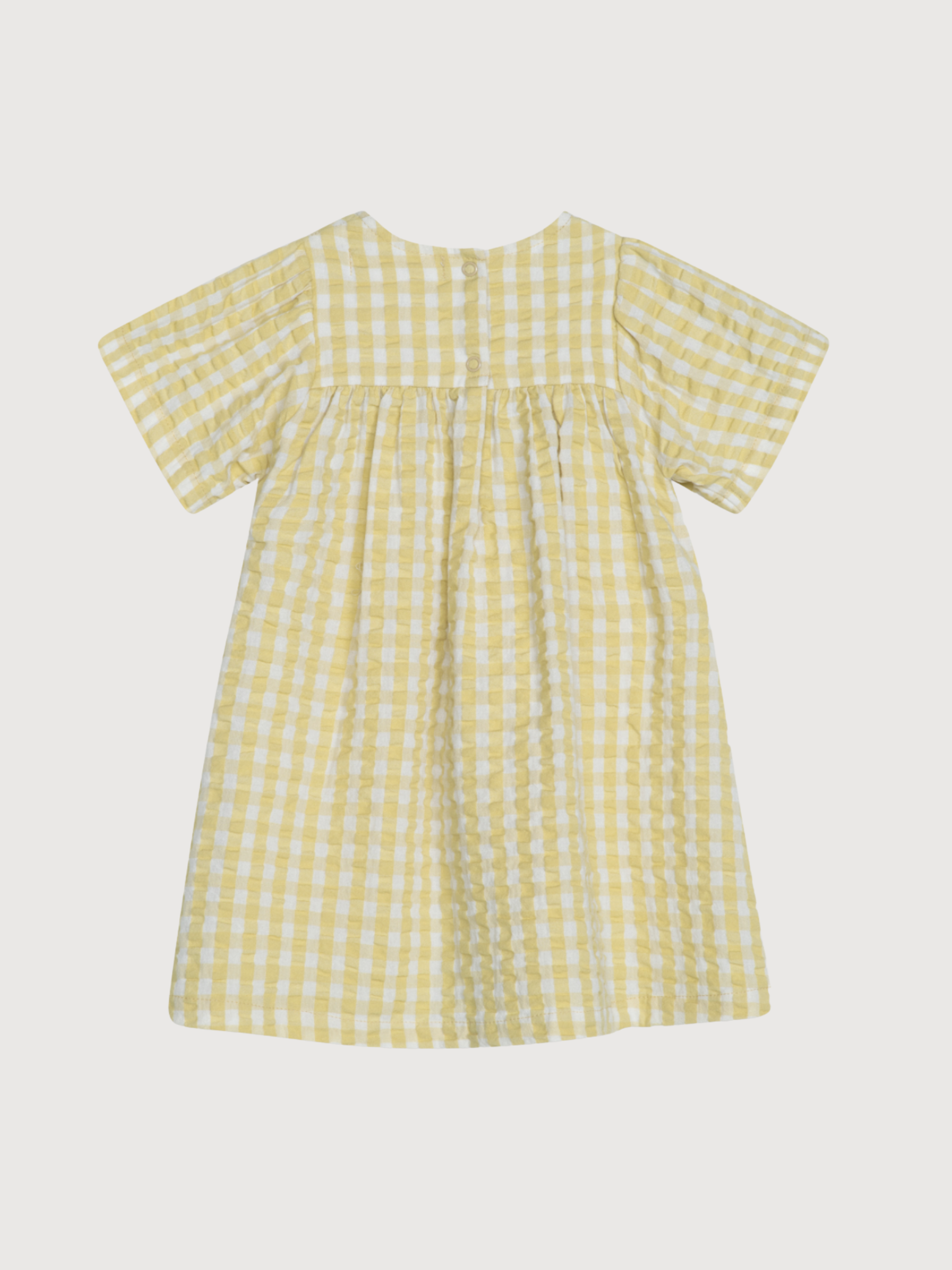 Vestitino Baby Flair a quadri color limone in cotone biologico leggero | SERENDIPITY