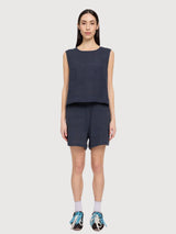 Top Leinen Damen Tintenblau | Mazine