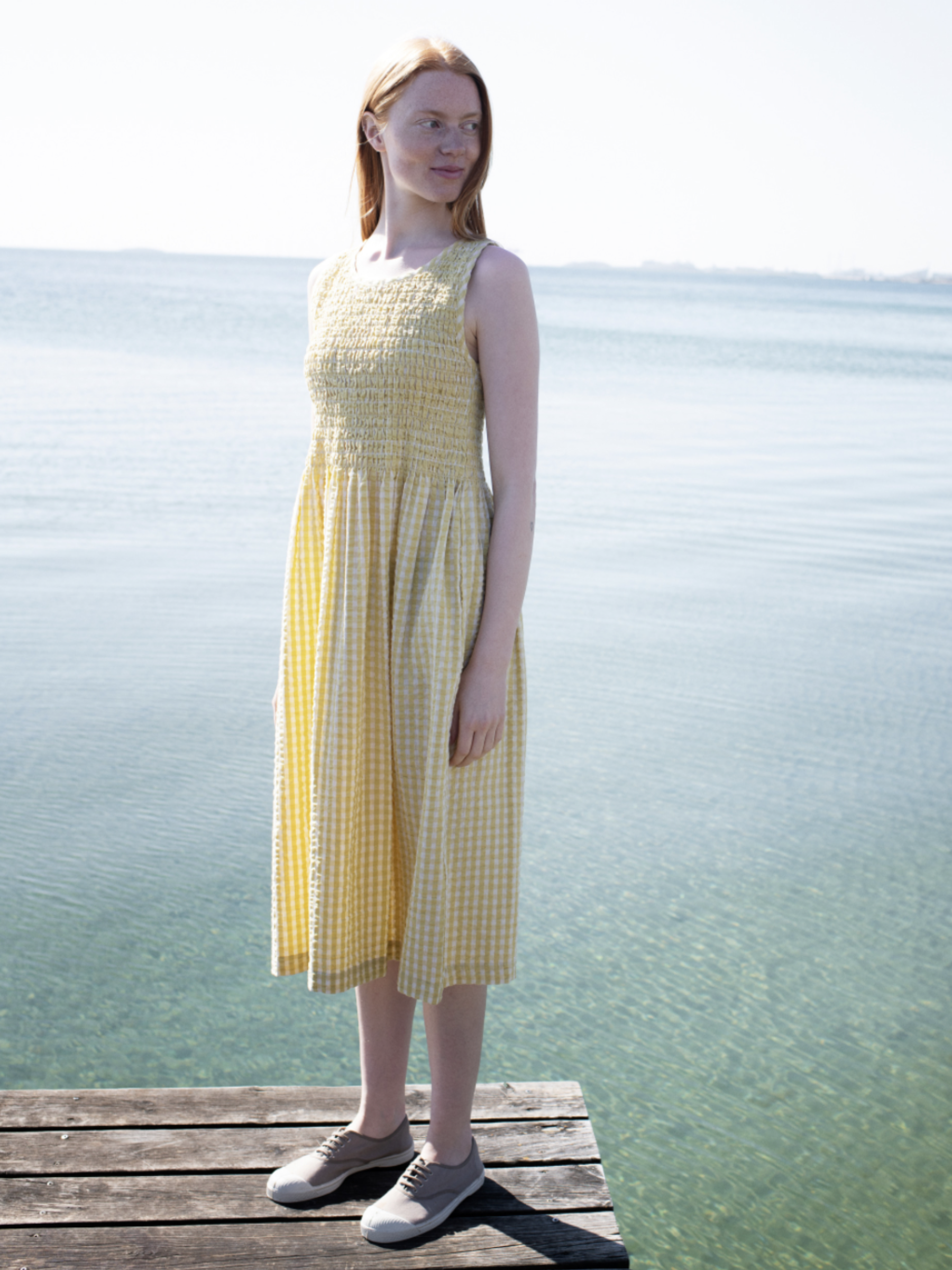 Damen-Hemdkleid mit Zitronenkaromuster aus leichter Bio-Baumwolle | SERENDIPITY