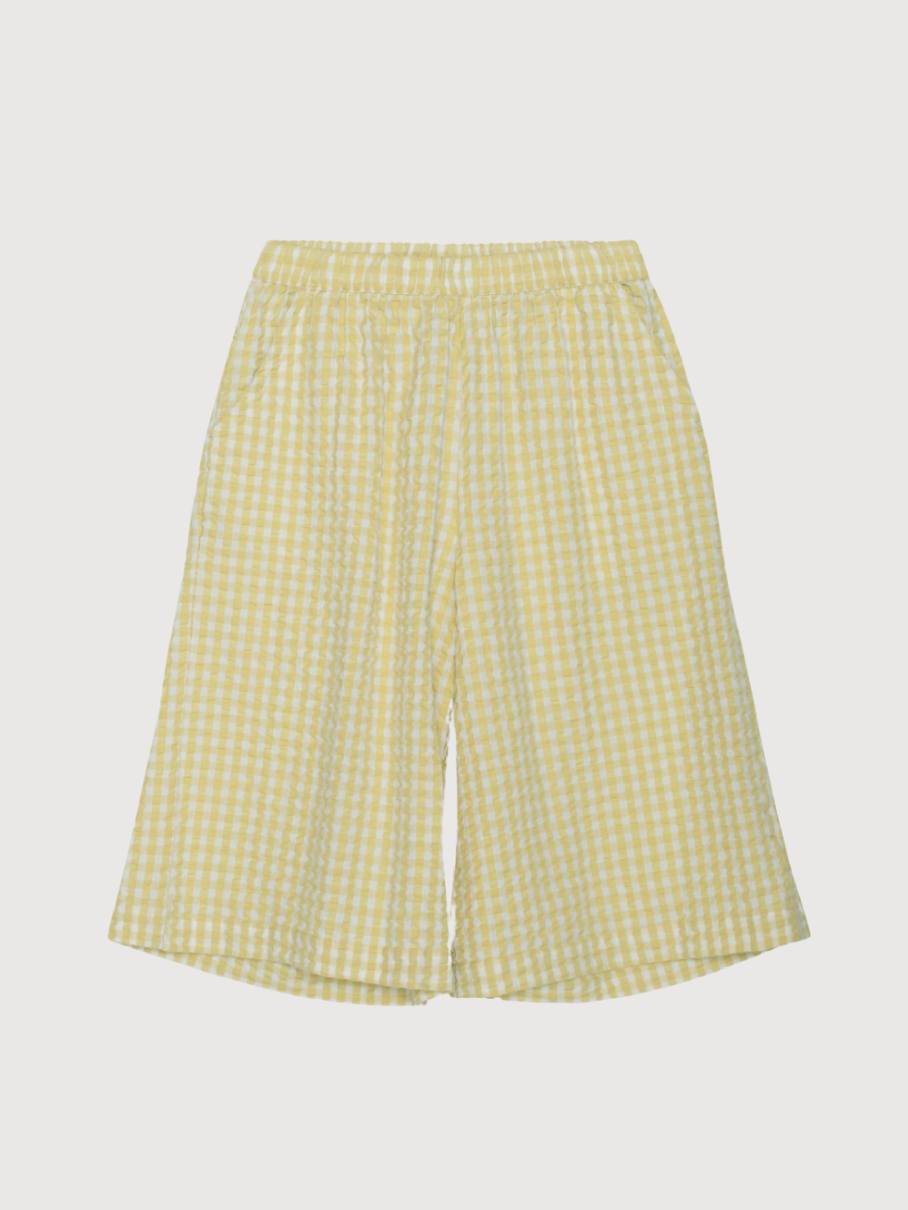 Women's Long Shorts in Lemon Checks   Organic Cotton Light Woven | SERENDIPITY