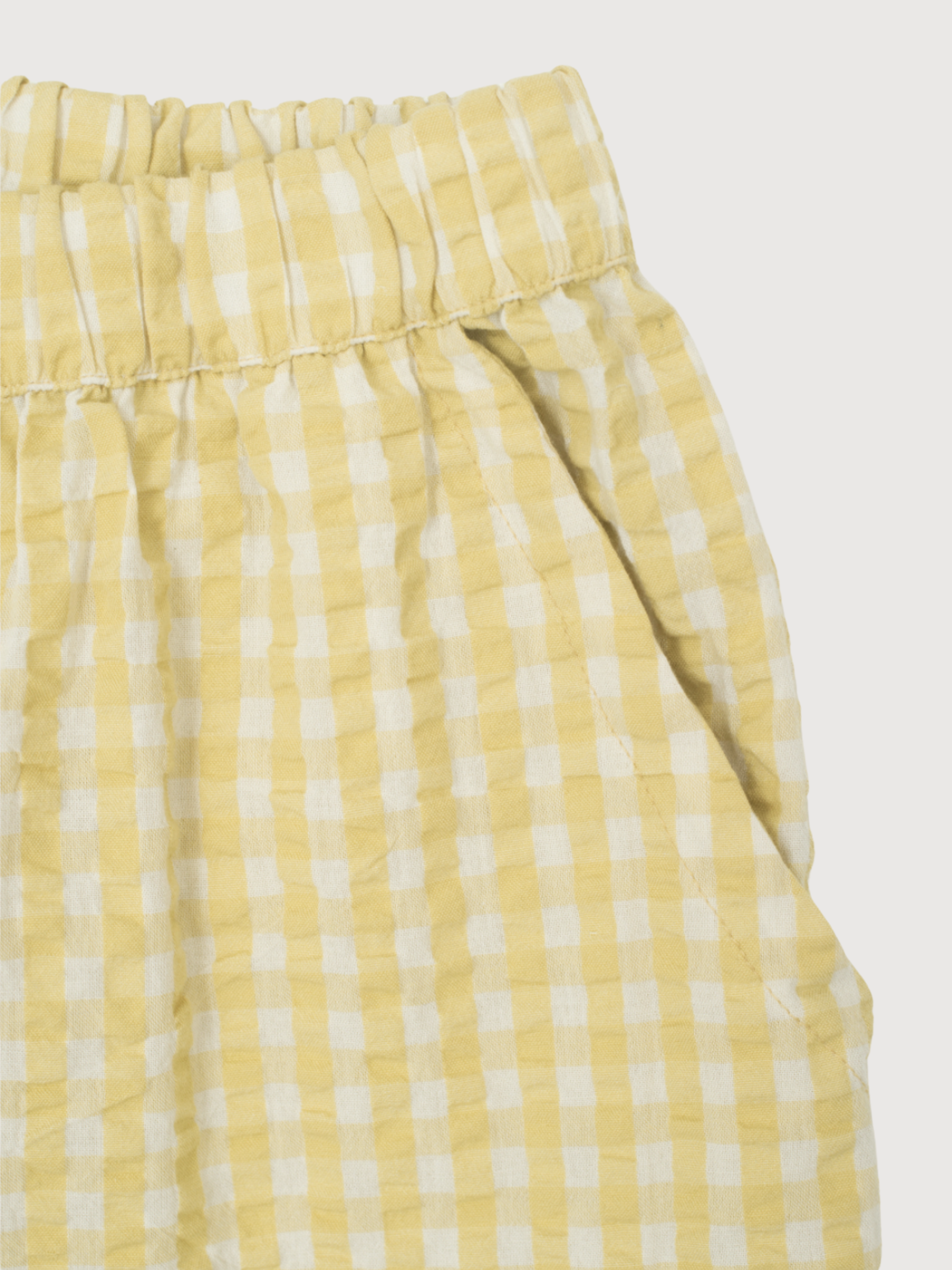 Women's Long Shorts in Lemon Checks   Organic Cotton Light Woven | SERENDIPITY