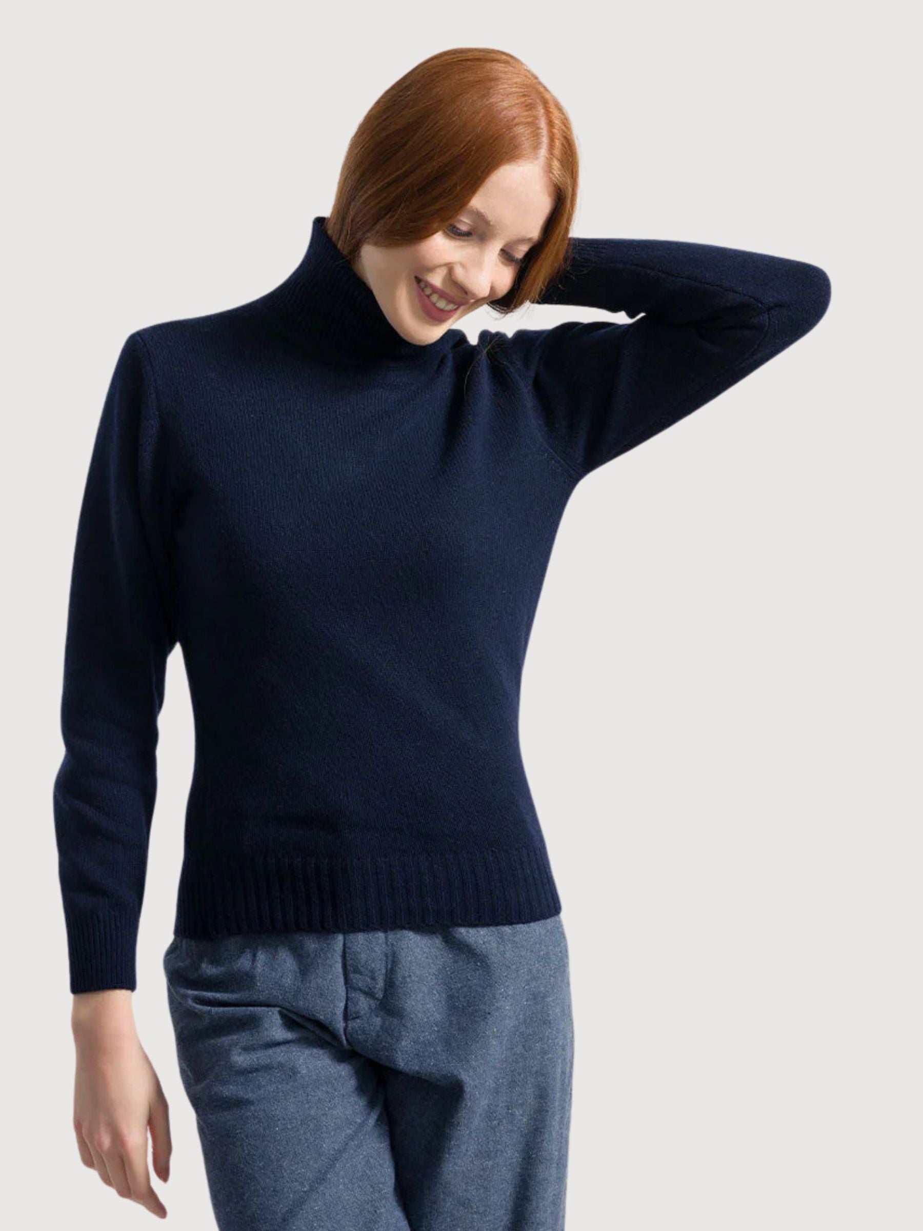 Turtleneck Sweater Ada Navy Blue in  recycled cashmere | Rifò