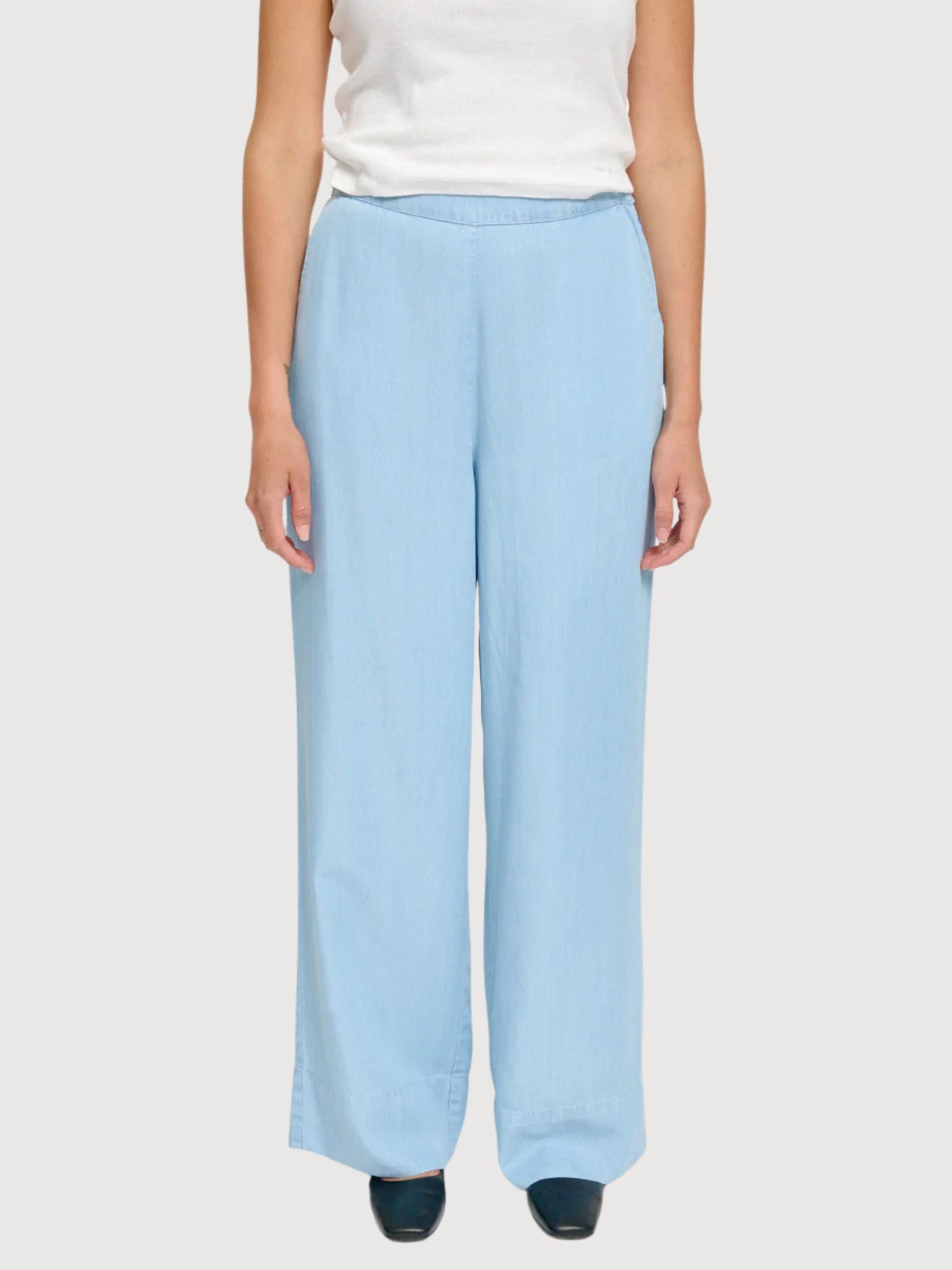 Trouser Wide Leg Tencel Woman Light Blue Wash| Mazine