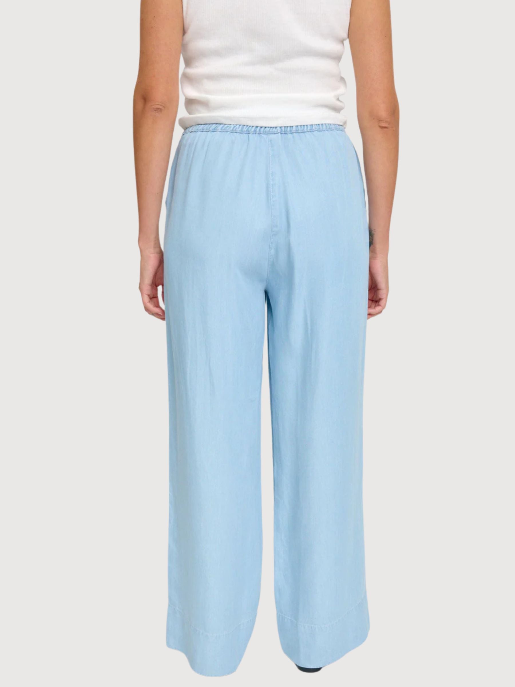 Trouser Wide Leg Tencel Woman Light Blue Wash| Mazine