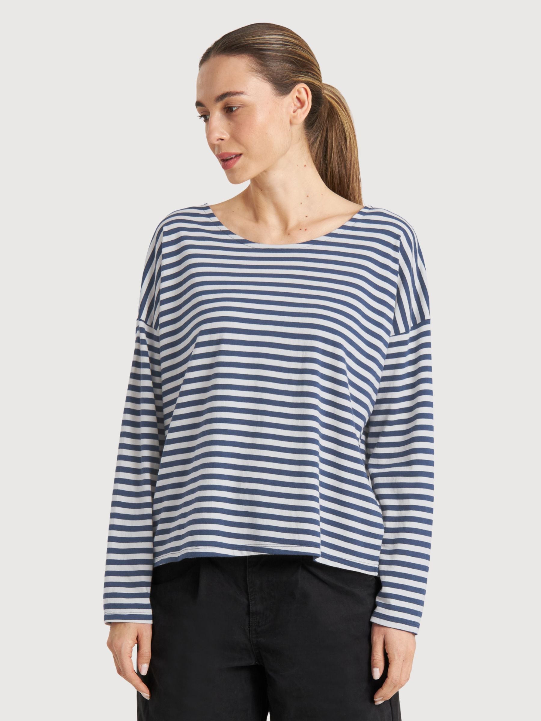 Langärmliges Humledal-Streifen-Shirt, blau | Dedicated
