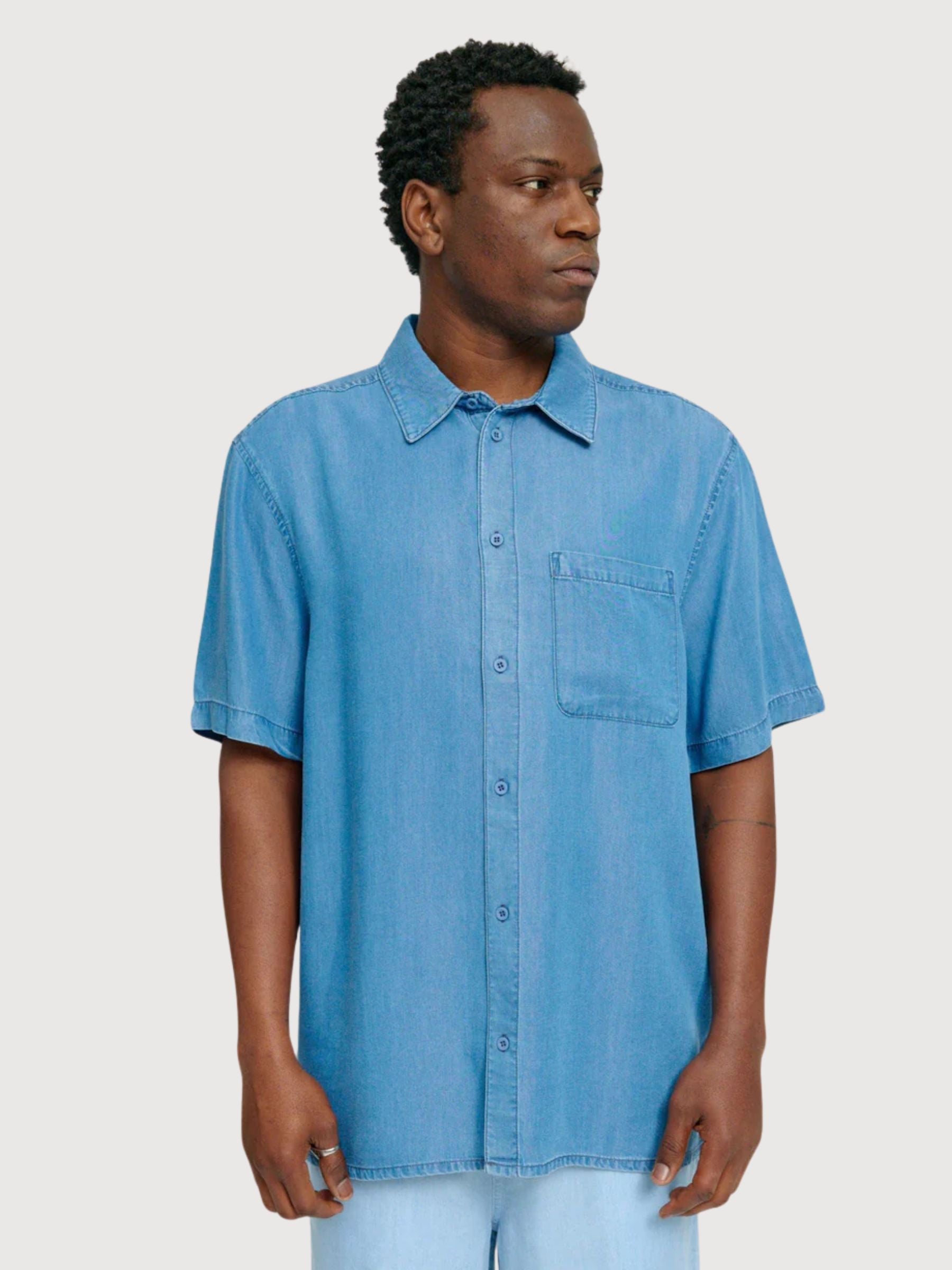 Shirt Shortsleeve Denim Man Dark Blue Wash | Mazine