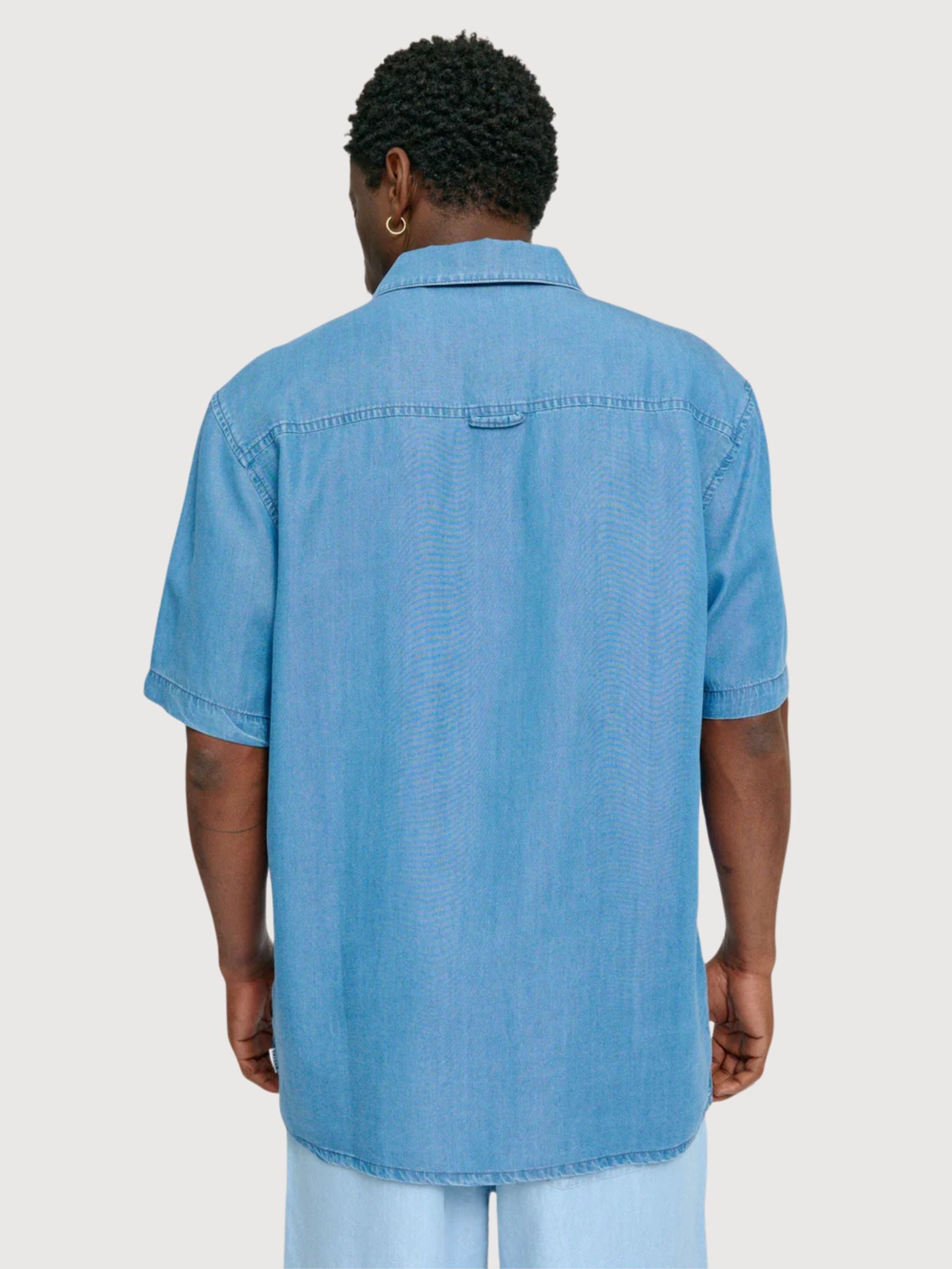 Shirt Shortsleeve Denim Man Dark Blue Wash | Mazine