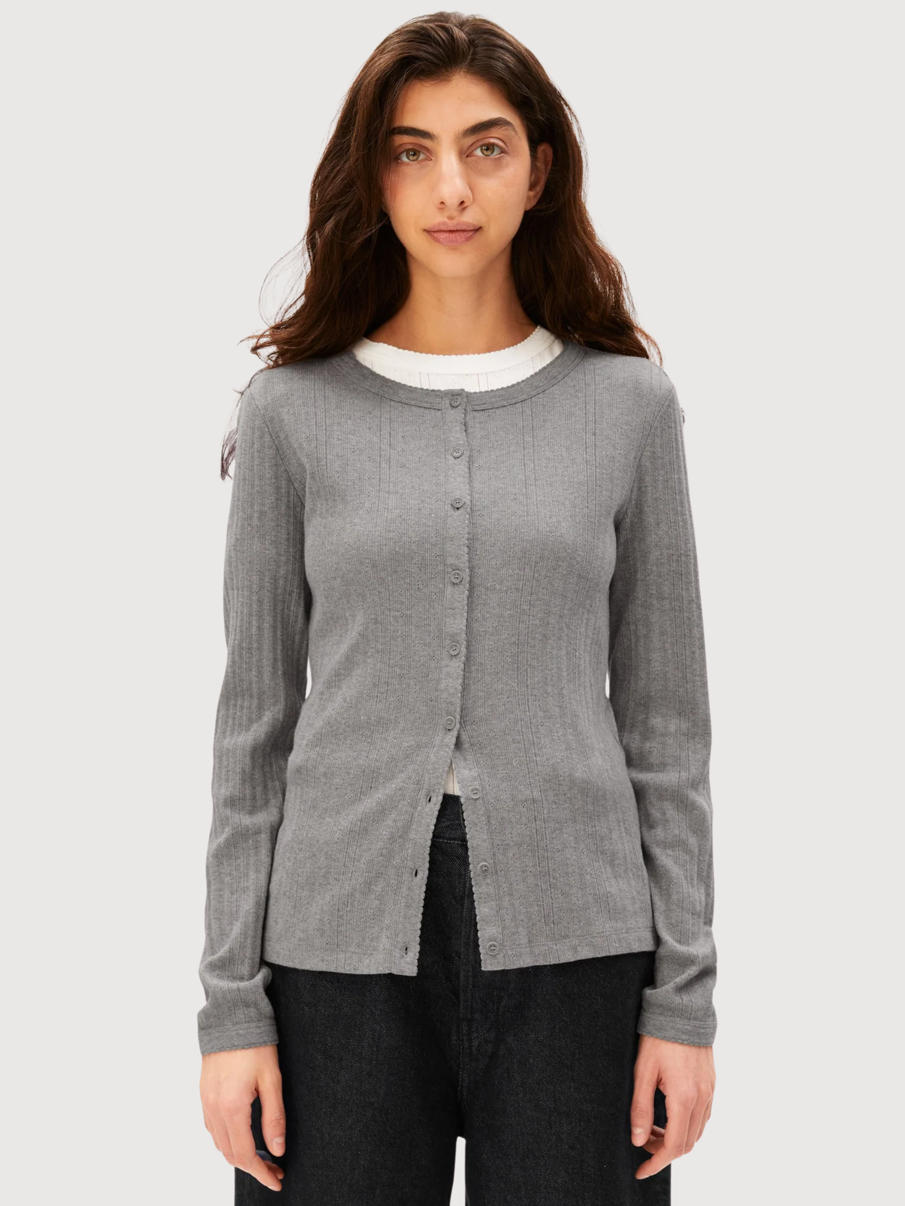 Cardigan Pointelle Silver Melange | Armedangels