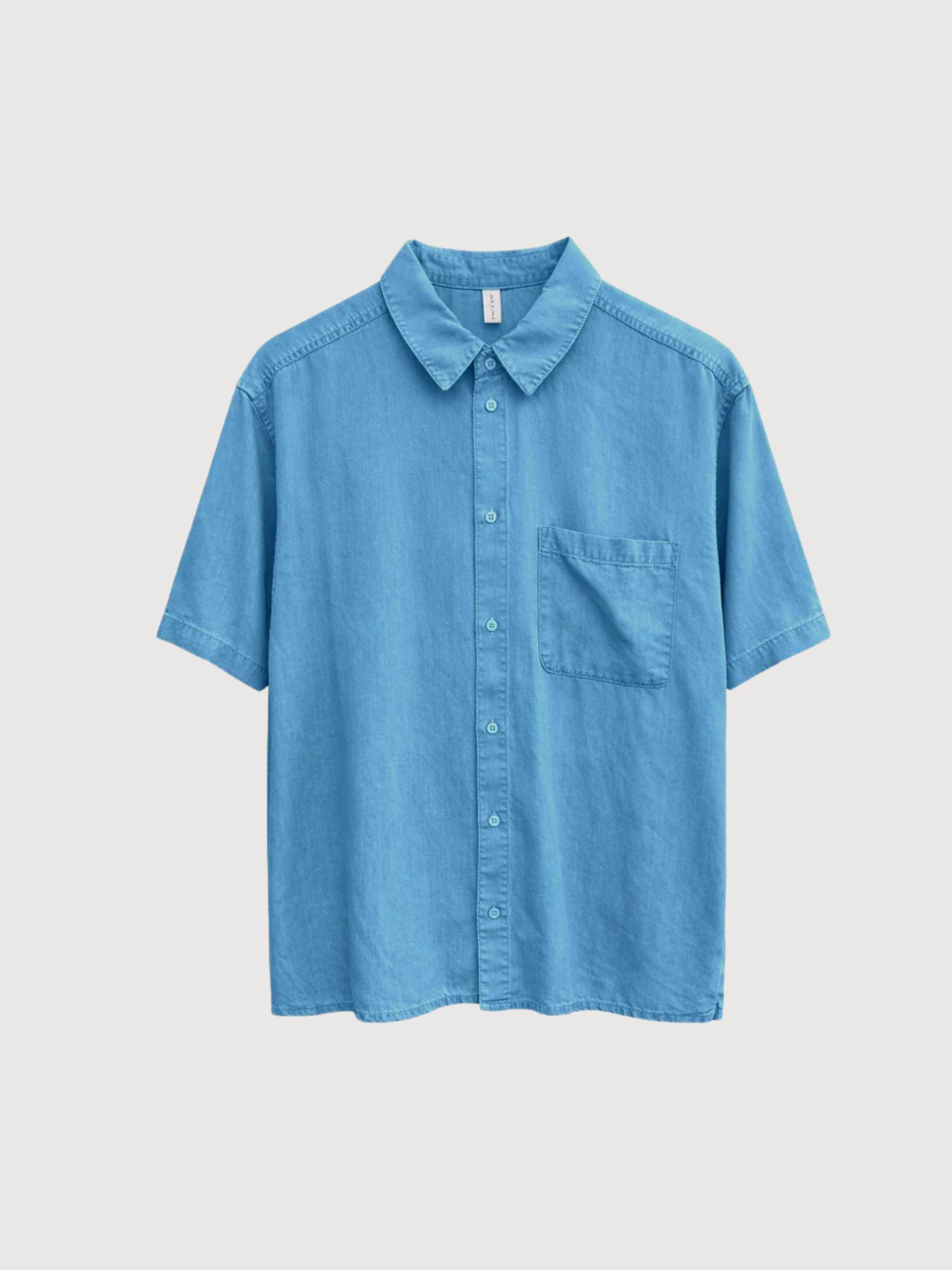Shirt Shortsleeve Denim Man Dark Blue Wash | Mazine