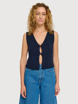 Gilet in maglia da donna in cotone indaco | Mazine