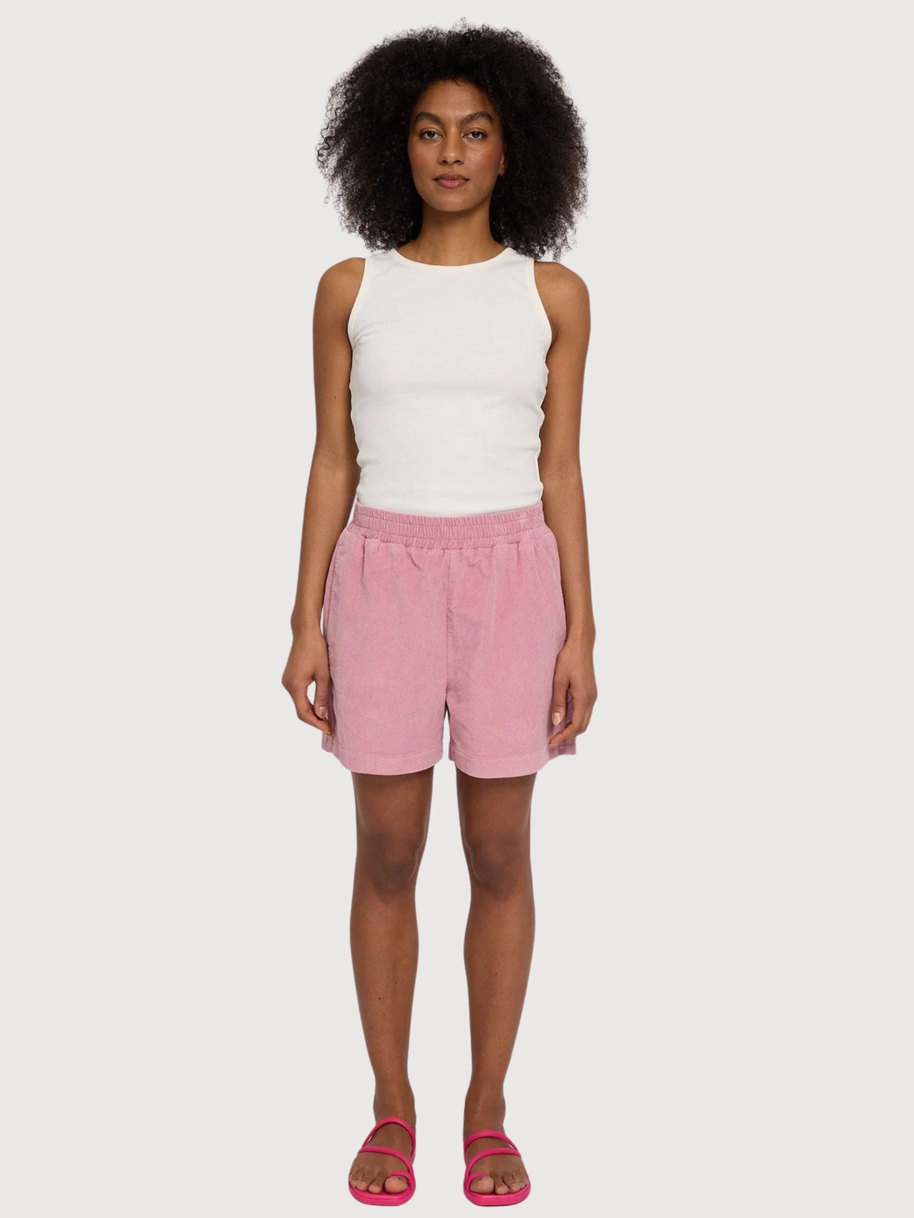 Pantaloncini Velluto a Coste Donna Cotone Rosa Cipria | Mazine