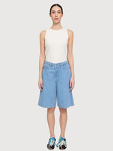 Denim Bermuda Shorts Damen Hellblau Waschung| MAZINE