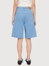 Denim Bermuda Shorts Damen Hellblau Waschung| MAZINE