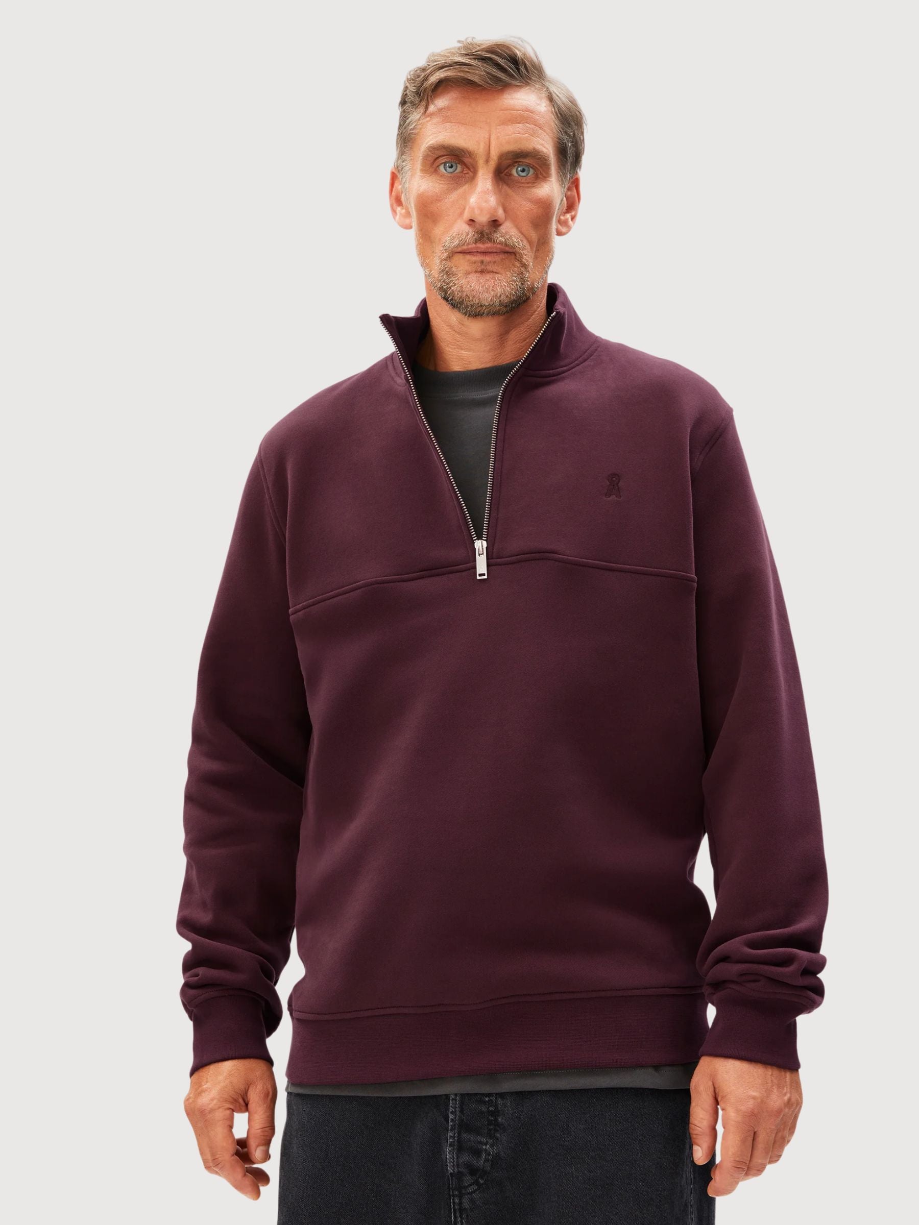 Half Zip Sweatshirt Waarlo Fleece Dark Cranberry | Armedangels