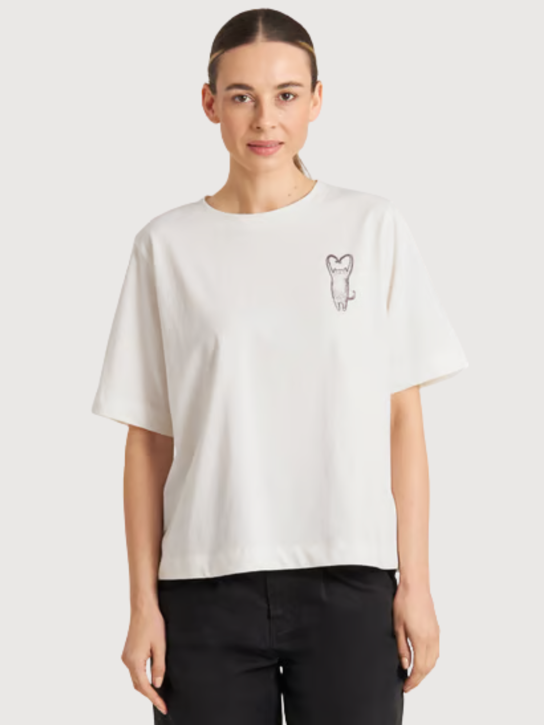 T-shirt Vadstena Cuore Gatto Bianco Sporco | Dedicated