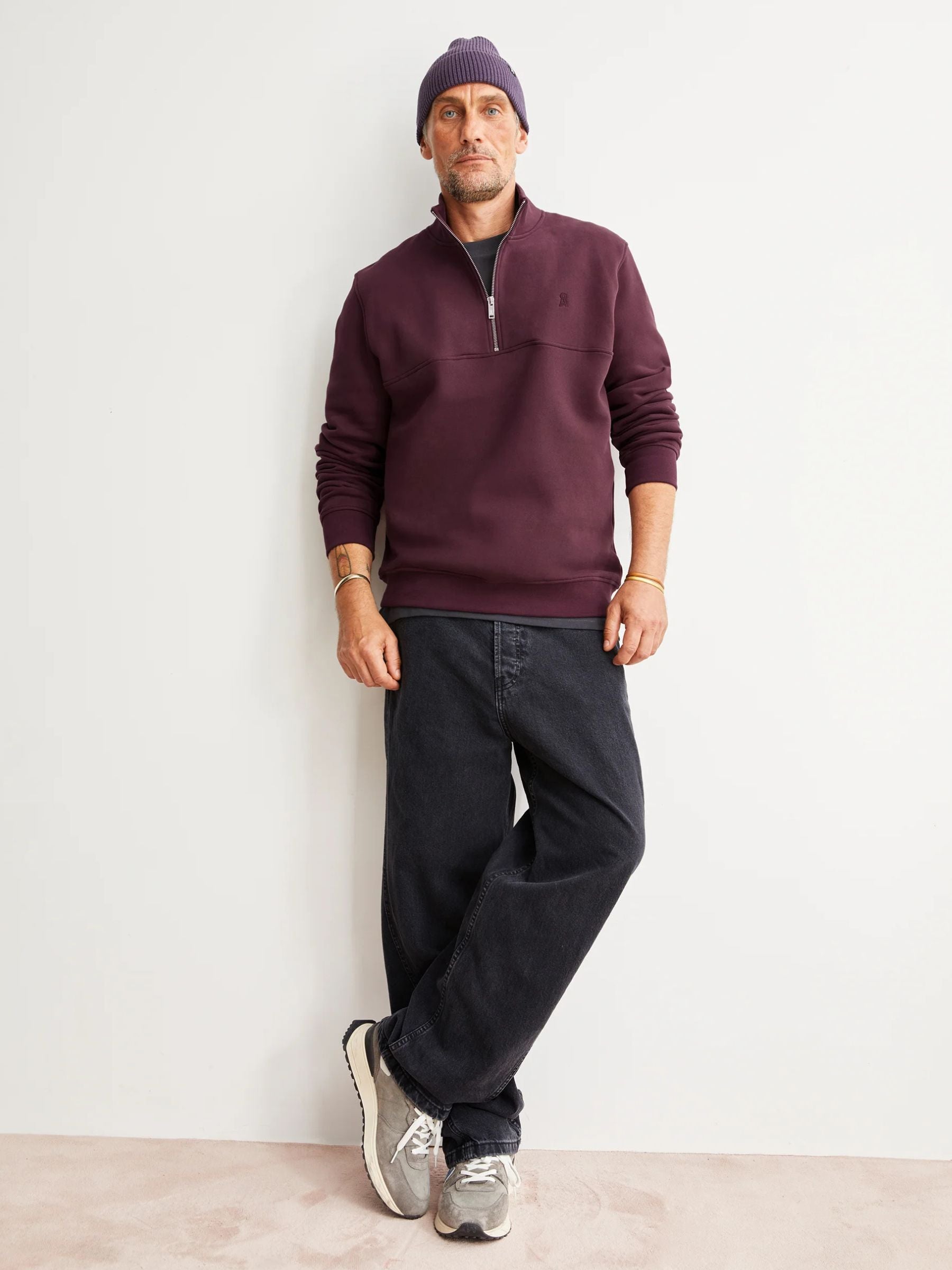 Half Zip Sweatshirt Waarlo Fleece Dark Cranberry | Armedangels