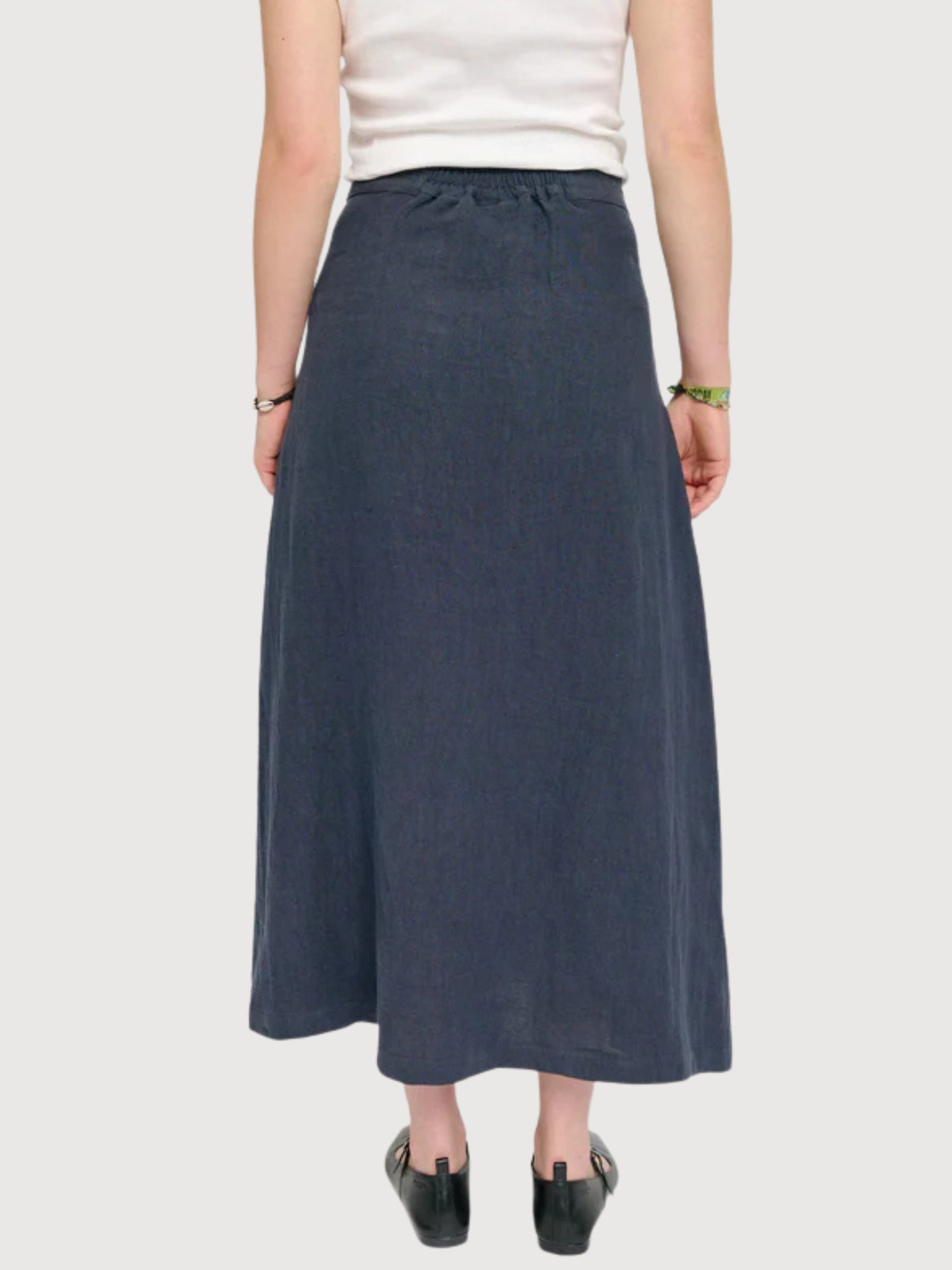 Rock Midi Leinen Tintenblau | Mazine