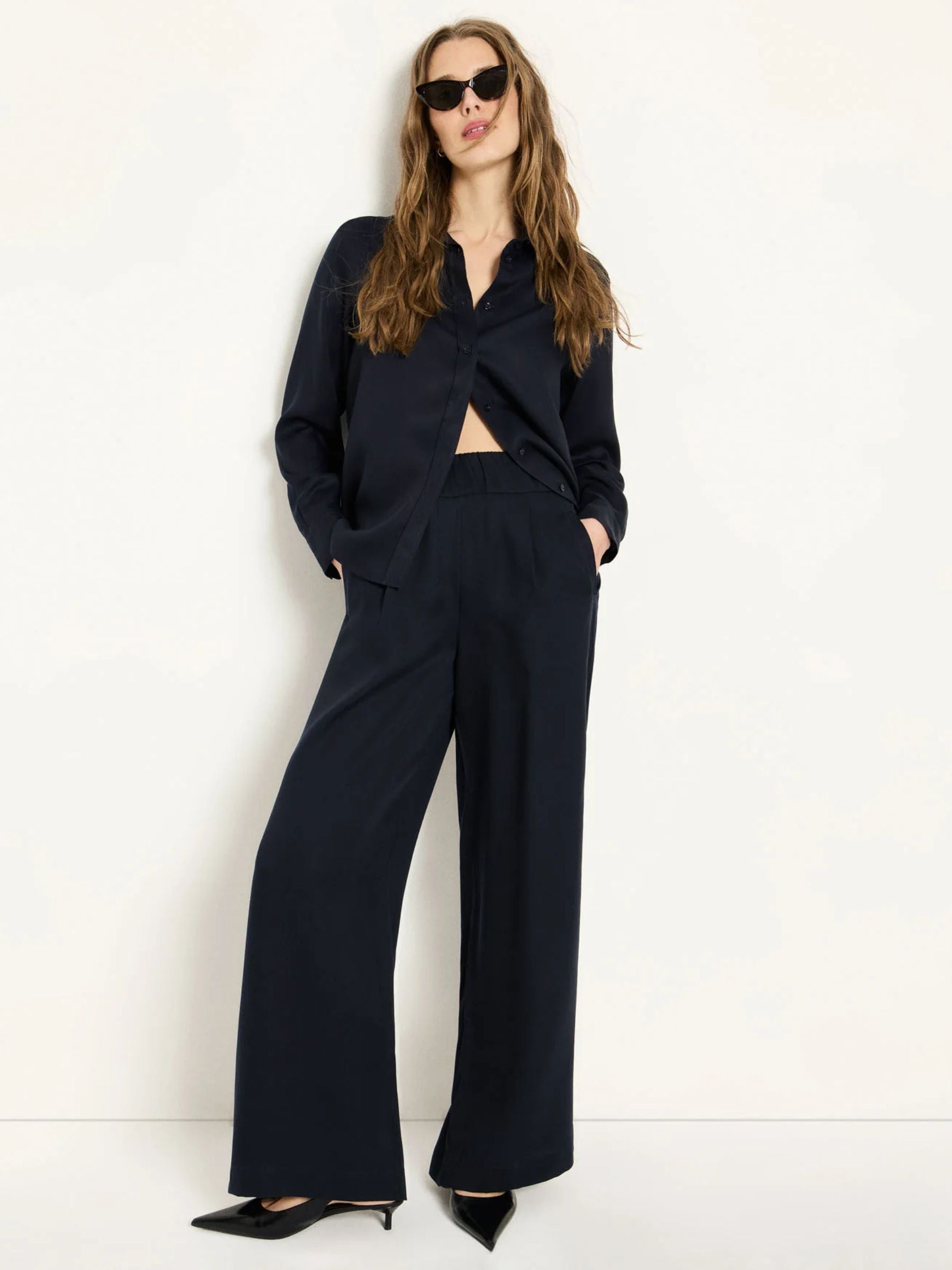 Trouser Wide Leg Midnight Woman Lyocell | Lanius