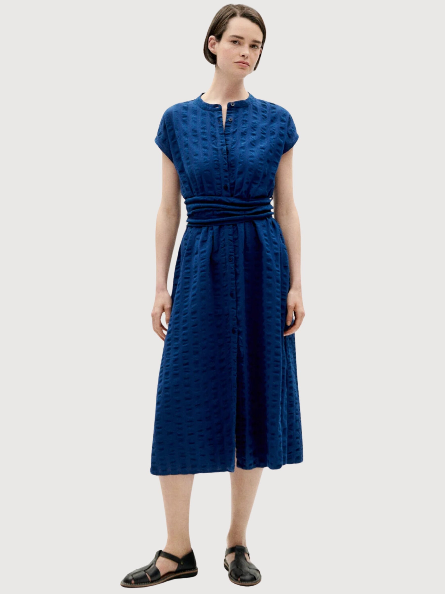 Abito Seersucker Gretel Navy Cotone organico | Thinking Mu