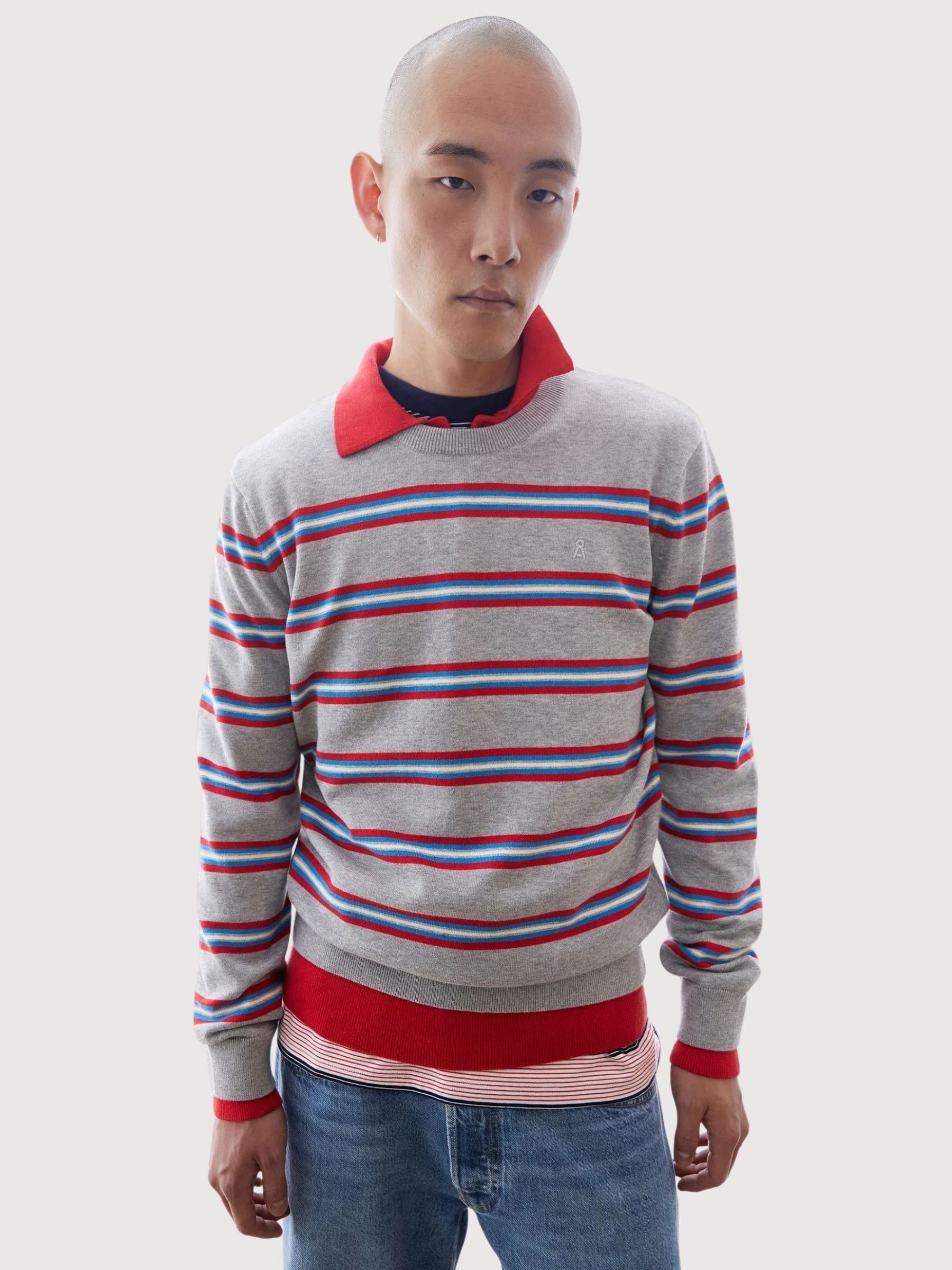 Sweater Loukaa Stripe Silver Melange | Armedangels