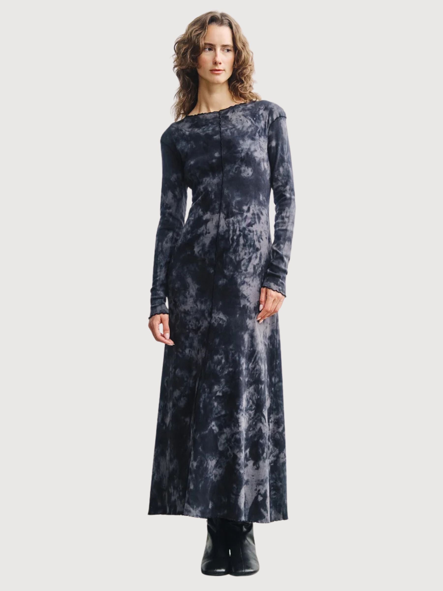 Dress Pin-Tucked Longsleeve Black Tie-Dye | Rotholz