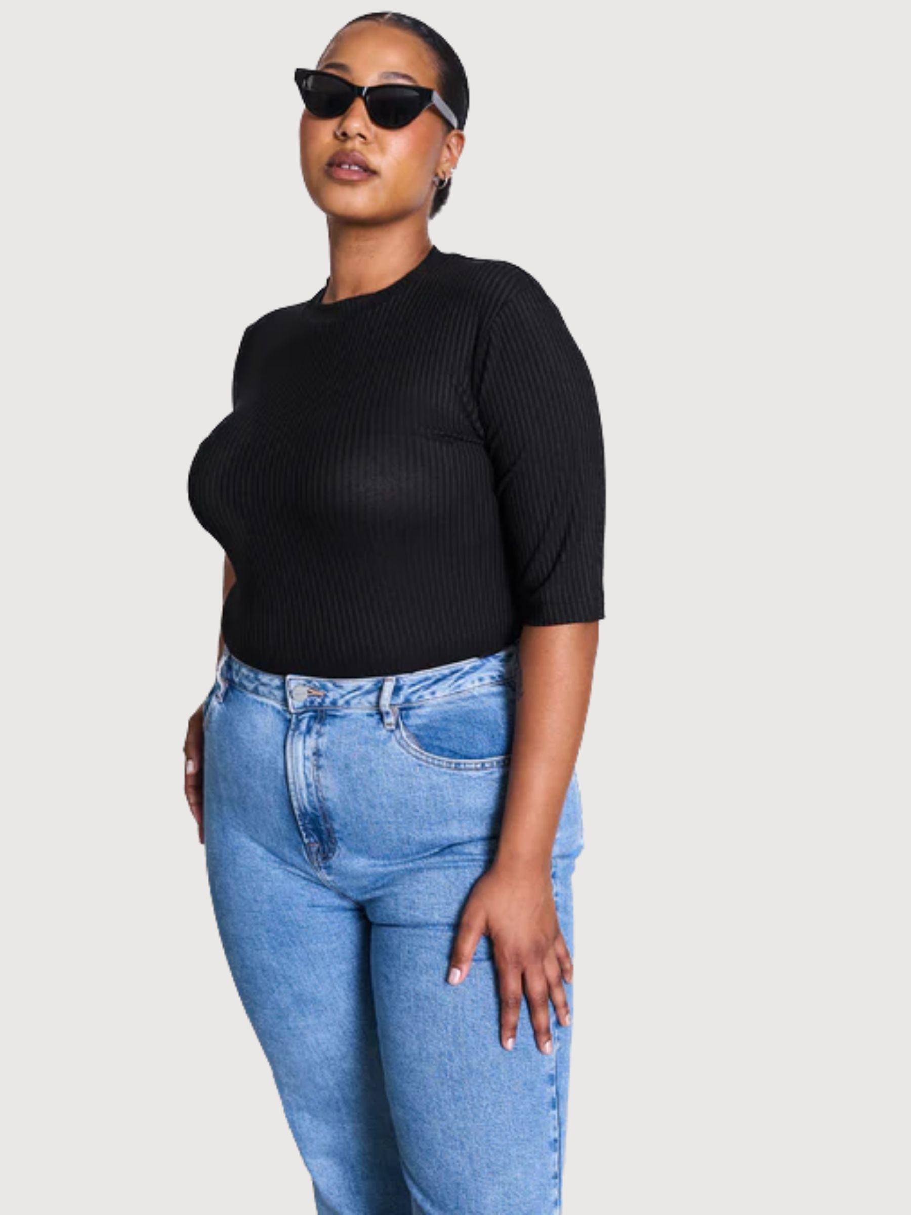 Nina Black Woman Rib LYOCELL T-Shirt | Jane N June