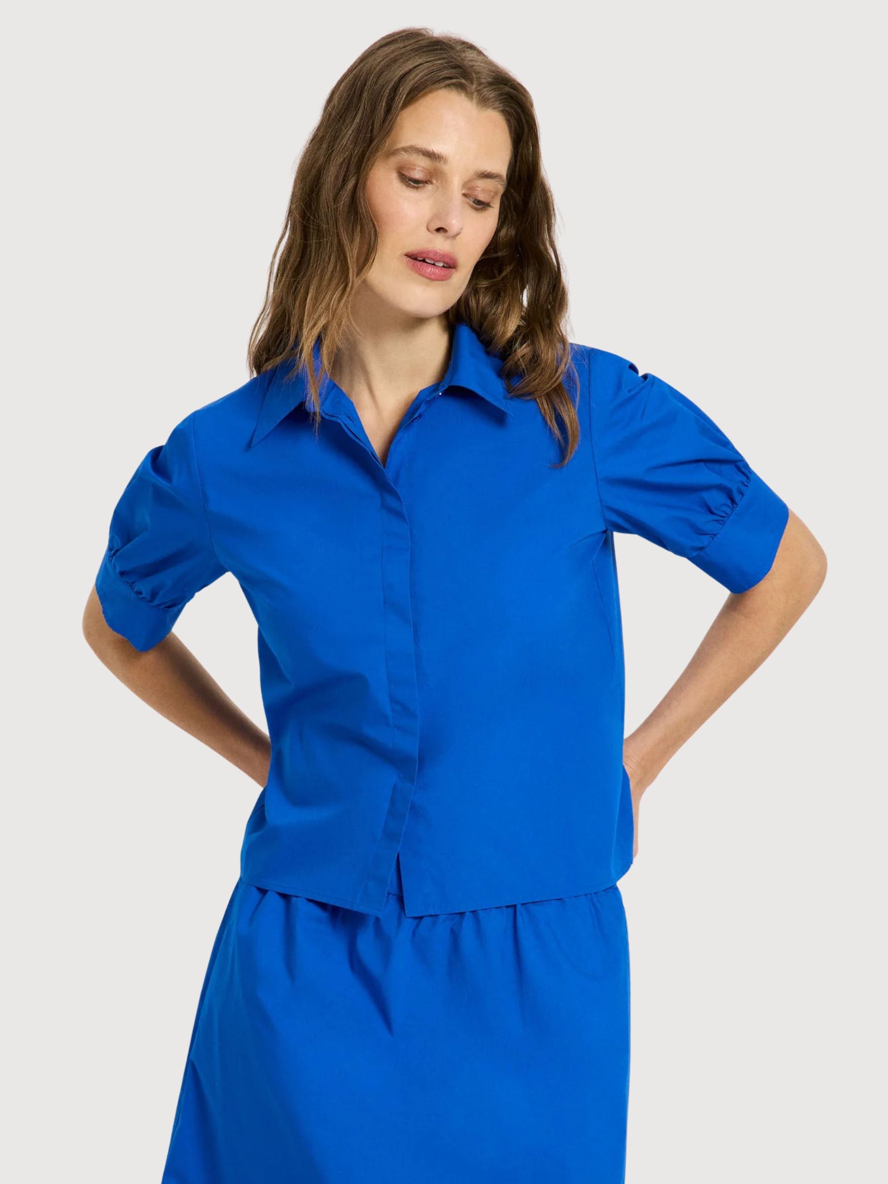 Bluse mit Puffärmeln aus Lapis-Baumwolle | Lanius