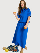 Blouse With Puff Sleeve Lapis Cotton | Lanius