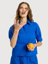 Blouse With Puff Sleeve Lapis Cotton | Lanius