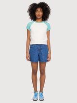 T-shirt con maniche a contrasto turchese/bianco | Rivista