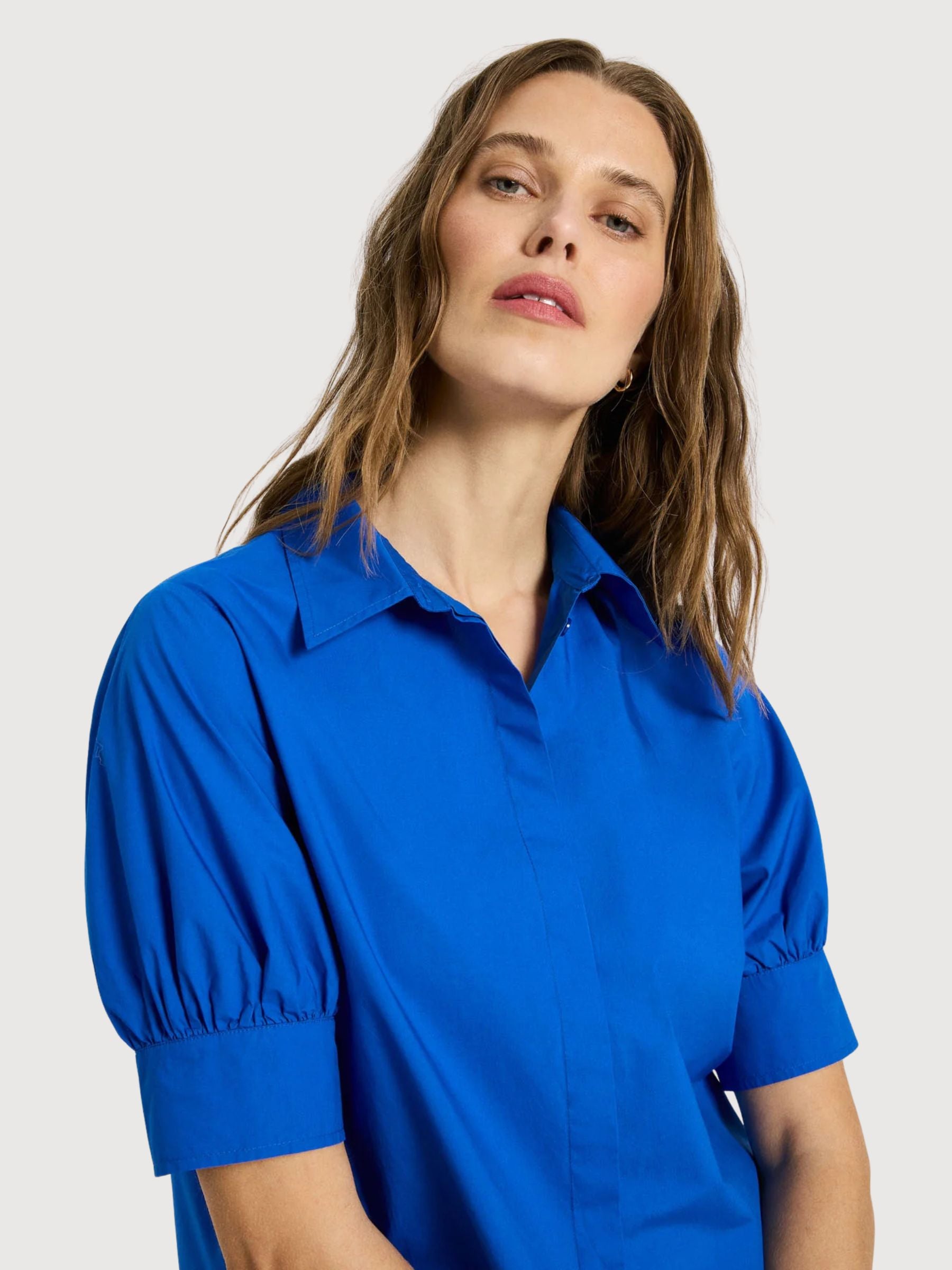 Bluse mit Puffärmeln aus Lapis-Baumwolle | Lanius