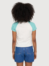 T-shirt con maniche a contrasto turchese/bianco | Rivista