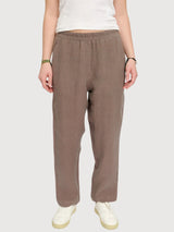 Pantaloni da donna a gamba dritta in lino, grigio-marrone | Mazine