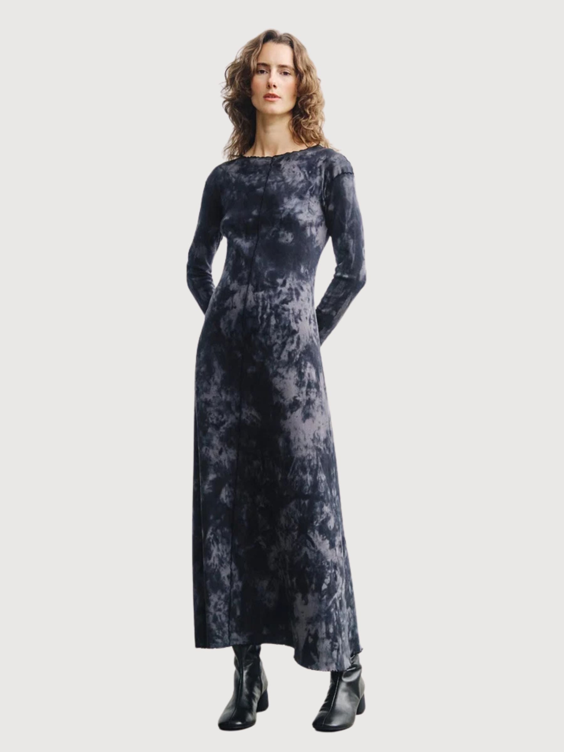Dress Pin-Tucked Longsleeve Black Tie-Dye | Rotholz