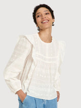 Blouse With Embroidery White Gots Cotton | Lanius
