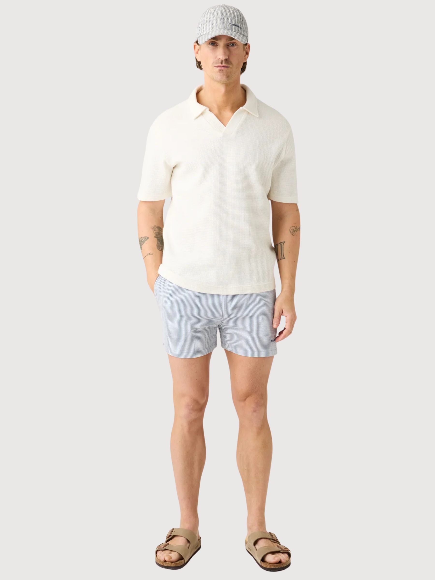 Bermudashorts aus Seersucker mit Streifen | Knowledge Cotton Apparel